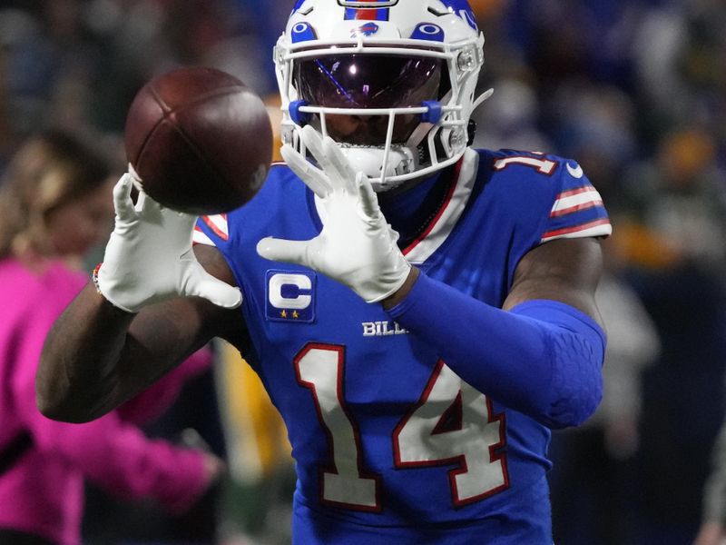 Buffalo Bills wide receiver Stefon Diggs (14) warms up before an NFL football game against the Green Bay Packers, Sunday, Oct. 30, 2022, in Buffalo, New York. (AP Photo/Rick Scuteri)