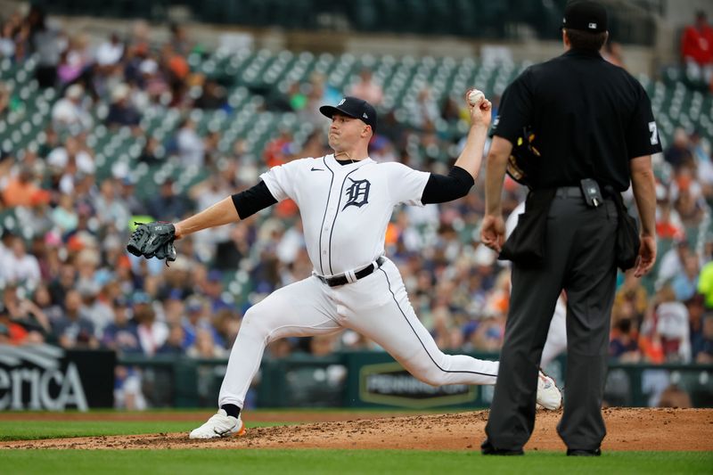 Aug 23, 2023; Detroit, Michigan, USA;  Detroit Tigers starting pitcher Tarik Skubal (29) warms up after he is hit by a batted ball in the fourth inning against the Chicago Cubs at Comerica Park. Mandatory Credit: Rick Osentoski-USA TODAY Sports