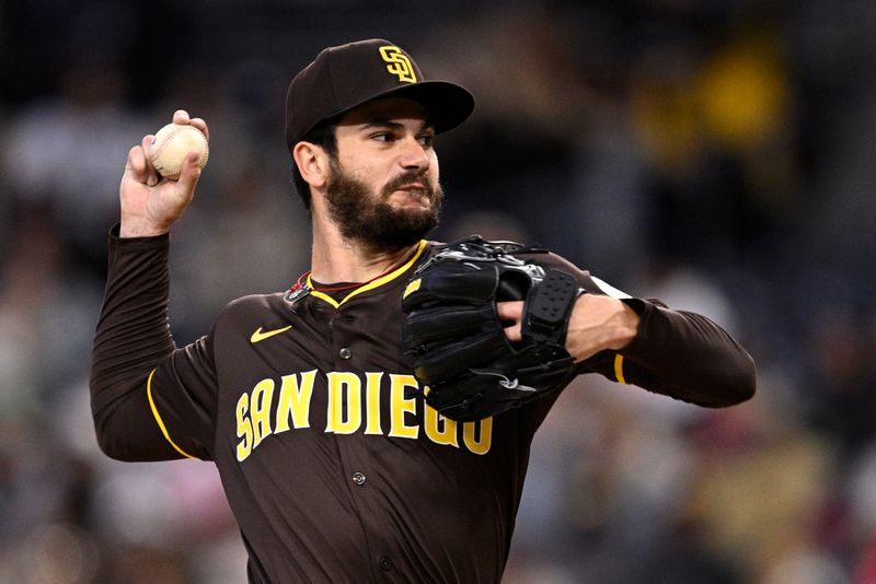 Mar 25, 2024; San Diego, California, USA; San Diego Padres starting pitcher Dylan Cease (84) throws a pitch against the Seattle Mariners during the first inning at Petco Park. Mandatory Credit: Orlando Ramirez-USA TODAY Sports