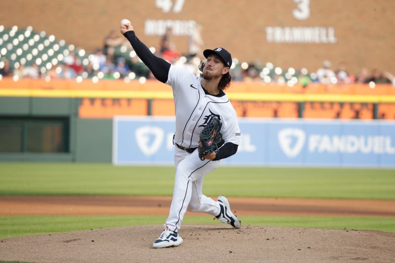 Jun 9, 2023; Detroit, Michigan, USA; Detroit Tigers starting pitcher Michael Lorenzen (21) pitches during the first inning of the game against the Arizona Diamondbacks at Comerica Park. Mandatory Credit: Brian Bradshaw Sevald-USA TODAY Sports