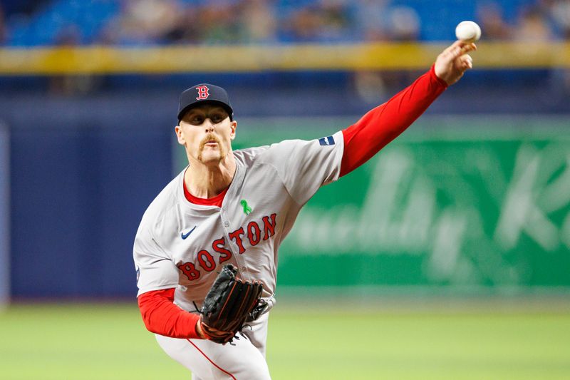 May 21, 2024; St. Petersburg, Florida, USA;  Boston Red Sox pitcher Cam Booser (71) throws a pitch against the Tampa Bay Rays in the sixth inning at Tropicana Field. Mandatory Credit: Nathan Ray Seebeck-USA TODAY Sports