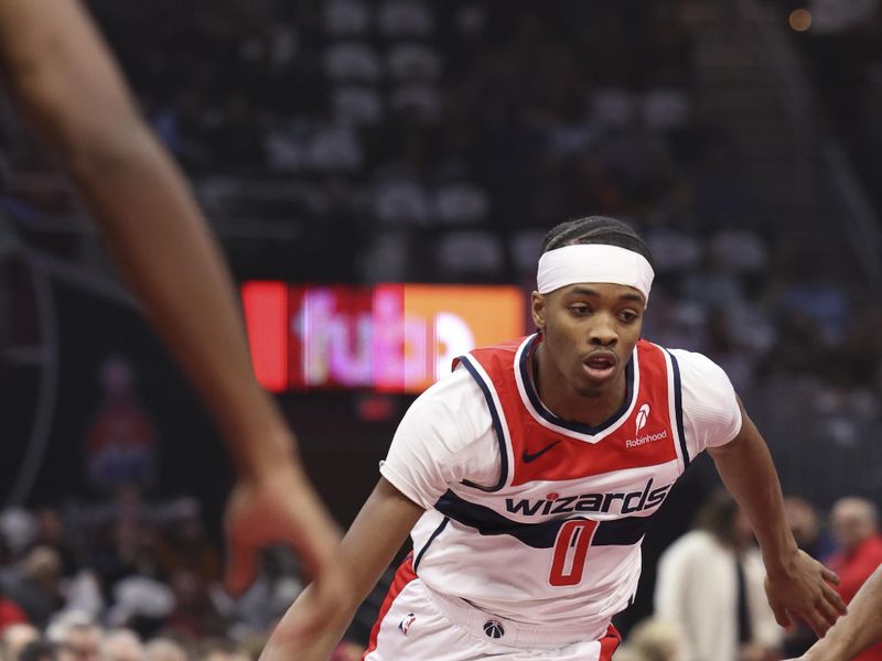 CLEVELAND, OH - DECEMBER 3: Bilal Coulibaly #0 of the Washington Wizards drives to the basket during the game against the Cleveland Cavaliers in the NBA Cup on December 3, 2024 at Rocket Mortgage FieldHouse in Cleveland, Ohio. NOTE TO USER: User expressly acknowledges and agrees that, by downloading and/or using this Photograph, user is consenting to the terms and conditions of the Getty Images License Agreement. Mandatory Copyright Notice: Copyright 2024 NBAE (Photo by  Lauren Leigh Bacho/NBAE via Getty Images)