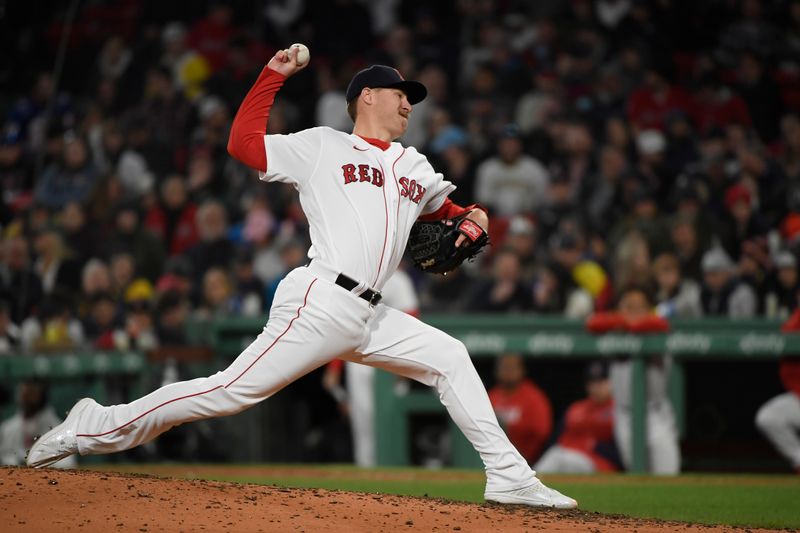 Apr 4, 2023; Boston, Massachusetts, USA;  Boston Red Sox starting pitcher Josh Winckowski (25) pitches during the eighth inning against the Boston Red Sox at Fenway Park. Mandatory Credit: Bob DeChiara-USA TODAY Sports