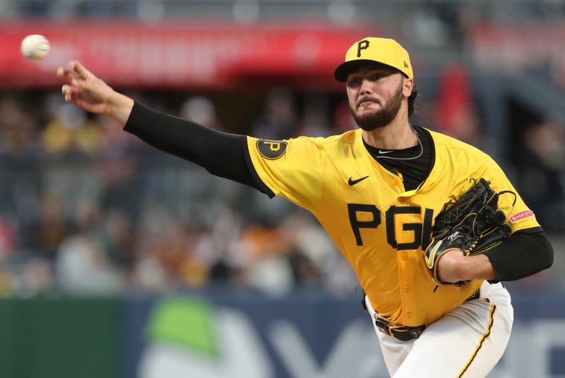 May 23, 2025; Pittsburgh, Pennsylvania, USA;  Pittsburgh Pirates starting pitcher Paul Skenes (30) delivers a pitch against the Milwaukee Brewers during the first inning at PNC Park. Mandatory Credit: Charles LeClaire-Imagn Images