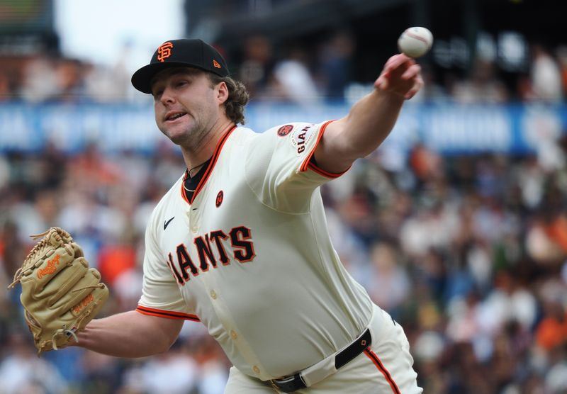 Aug 11, 2024; San Francisco, California, USA; San Francisco Giants relief pitcher Erik Miller (68) pitches the ball against the Detroit Tigers during the fifth inning at Oracle Park. Mandatory Credit: Kelley L Cox-USA TODAY Sports