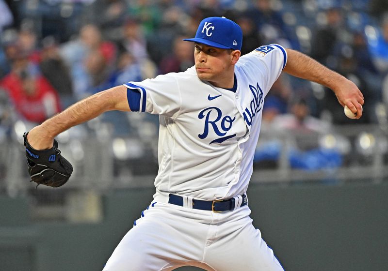 Apr 15, 2023; Kansas City, Missouri, USA;  Kansas City Royals starting pitcher Kris Bubic (50) delivers a pitch during the first inning against the Atlanta Braves at Kauffman Stadium. Mandatory Credit: Peter Aiken-USA TODAY Sports