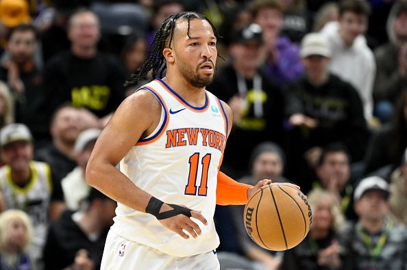 SALT LAKE CITY, UTAH - DECEMBER 13: Jalen Brunson #11 of the New York Knicks in action during the first half of a game against the Utah Jazz at Delta Center on December 13, 2023 in Salt Lake City, Utah. NOTE TO USER: User expressly acknowledges and agrees that, by downloading and or using this photograph, User is consenting to the terms and conditions of the Getty Images License Agreement. (Photo by Alex Goodlett/Getty Images)