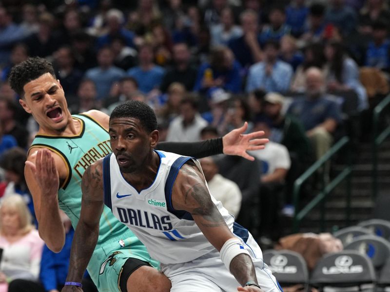 DALLAS, TX - FEBRUARY 27: Kyrie Irving #11 of the Dallas Mavericks drives to the basket during the game against the Charlotte Hornets on February 27, 2025 at American Airlines Center in Dallas, Texas. NOTE TO USER: User expressly acknowledges and agrees that, by downloading and or using this photograph, User is consenting to the terms and conditions of the Getty Images License Agreement. Mandatory Copyright Notice: Copyright 2025 NBAE(Photo by Glenn James/NBAE via Getty Images)