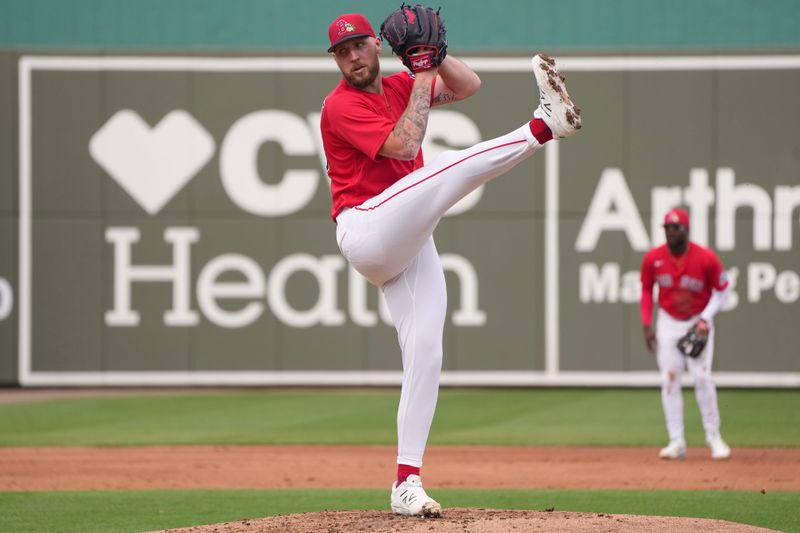 Feb 26, 2026; Fort Myers, Florida, USA;  Boston Red Sox pitcher Garrett Crochet (35) pitches in the first inning against the Tampa Bay Rays at JetBlue Park at Fenway South. Mandatory Credit: Jim Rassol-Imagn Images