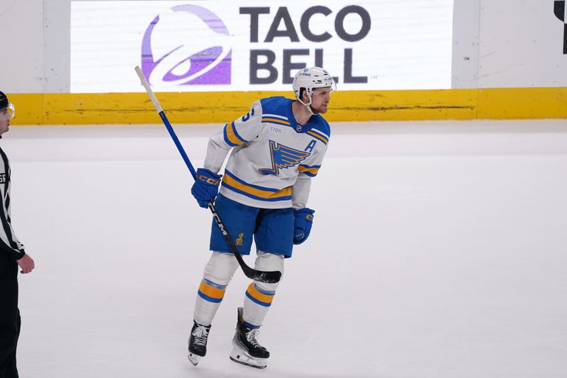 Mar 6, 2026; San Jose, California, USA; St. Louis Blues defenseman Philip Broberg (6) celebrates after the game-winning goal against the San Jose Sharks in overtime at SAP Center at San Jose. Mandatory Credit: David Gonzales-Imagn Images