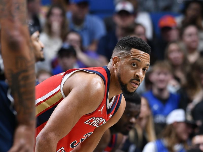 ORLANDO, FL - MARCH 21: CJ McCollum #3 of the New Orleans Pelicans looks on during the game against the Orlando Magic on March 21, 2024 at Amway Center in Orlando, Florida. NOTE TO USER: User expressly acknowledges and agrees that, by downloading and or using this photograph, User is consenting to the terms and conditions of the Getty Images License Agreement. Mandatory Copyright Notice: Copyright 2024 NBAE (Photo by Fernando Medina/NBAE via Getty Images)