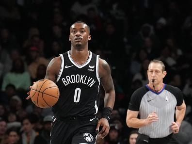 BROOKLYN, NY - DECEMBER 27: Dariq Whitehead #0 of the Brooklyn Nets brings the ball up court against the Milwaukee Bucks on December 27, 2023 at Barclays Center in Brooklyn, New York. NOTE TO USER: User expressly acknowledges and agrees that, by downloading and or using this Photograph, user is consenting to the terms and conditions of the Getty Images License Agreement. Mandatory Copyright Notice: Copyright 2023 NBAE (Photo by Jesse D. Garrabrant/NBAE via Getty Images)