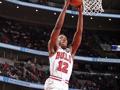 CHICAGO, IL - NOVEMBER 15: Ayo Dosunmu #12 of the Chicago Bulls dunks the ball during the game against the Orlando Magic on November 15, 2023 at United Center in Chicago, Illinois. NOTE TO USER: User expressly acknowledges and agrees that, by downloading and or using this photograph, User is consenting to the terms and conditions of the Getty Images License Agreement. Mandatory Copyright Notice: Copyright 2023 NBAE (Photo by Jeff Haynes/NBAE via Getty Images)