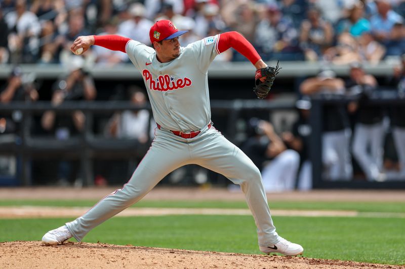 Mar 14, 2026; Tampa, Florida, USA; Philadelphia Phillies pitcher Zach McCambley (39) throws a pitch against the New York Yankees in the fifth inning during spring training at George M. Steinbrenner Field. Mandatory Credit: Nathan Ray Seebeck-Imagn Images