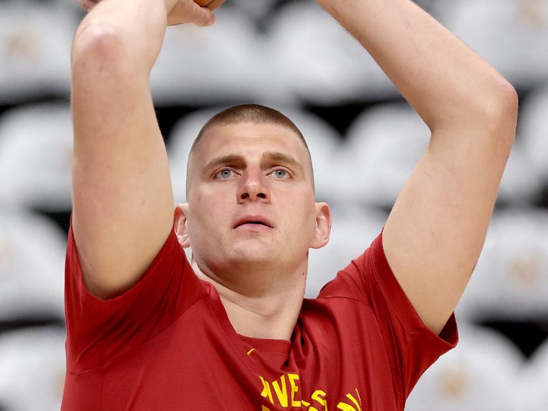 DENVER, COLORADO - APRIL 20: Nikola Jokic of the Denver Nuggets warms up prior to their game against the Los Angeles Lakers during game one of the Western Conference First Round Playoffs at Ball Arena on April 20, 2024 in Denver, Colorado.  NOTE TO USER: User expressly acknowledges and agrees that, by downloading and or using this photograph, User is consenting to the terms and conditions of the Getty Images License Agreement. (Photo by Matthew Stockman/Getty Images)