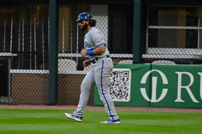 Sep 12, 2023; Chicago, Illinois, USA; Kansas City Royals catcher Logan Porter (88) works out before the game against the Chicago White Sox at Guaranteed Rate Field. Mandatory Credit: Matt Marton-USA TODAY Sports