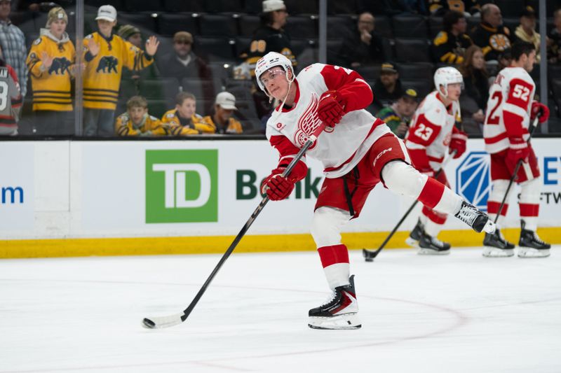 Jan 13, 2026; Boston, Massachusetts, USA; Detroit Red Wings defenseman Jacob Bernard-Docker (25) skates during warm ups before a game against the Boston Bruins at TD Garden. Mandatory Credit: Natalie Reid-Imagn Images