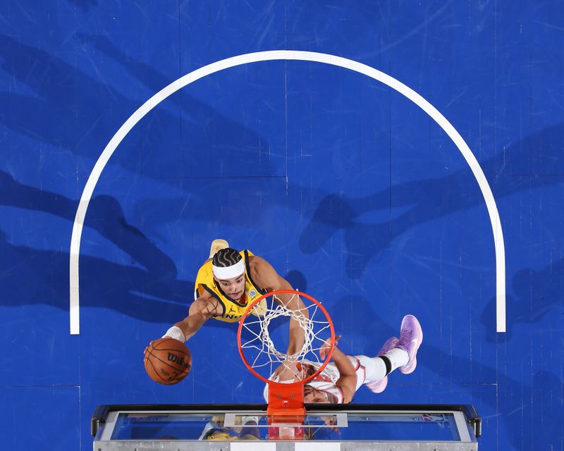 NEW YORK, NY - MAY 21: Andrew Nembhard #2 of the Indiana Pacers drives to the basket during the game against the New York Knicks during Game 1 of the 2025 Eastern Conference Finals on May 21, 2025 at Madison Square Garden in New York City, New York. NOTE TO USER: User expressly acknowledges and agrees that, by downloading and or using this photograph, User is consenting to the terms and conditions of the Getty Images License Agreement. Mandatory Copyright Notice: Copyright 2025 NBAE(Photo by Nathaniel S. Butler/NBAE via Getty Images)