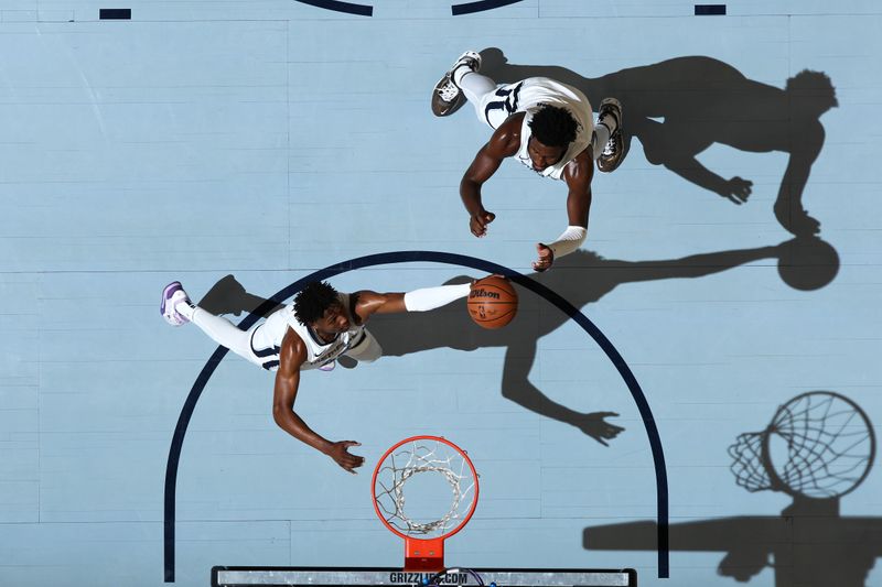 MEMPHIS, TN - February 26:  GG Jackson #45 of the Memphis Grizzlies grabs a rebound during the game against the Brooklyn Nets on February 26, 2024 at FedExForum in Memphis, Tennessee. NOTE TO USER: User expressly acknowledges and agrees that, by downloading and or using this photograph, User is consenting to the terms and conditions of the Getty Images License Agreement. Mandatory Copyright Notice: Copyright 2024 NBAE (Photo by Joe Murphy/NBAE via Getty Images)