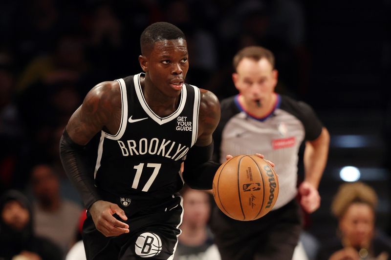 NEW YORK, NEW YORK - NOVEMBER 01: Dennis Schroder #17 of the Brooklyn Nets dribbles during the second half against the Chicago Bulls at Barclays Center on November 01, 2024 in the Brooklyn borough of New York City. The Nets won 120-112. NOTE TO USER: User expressly acknowledges and agrees that, by downloading and or using this photograph, User is consenting to the terms and conditions of the Getty Images License Agreement. (Photo by Sarah Stier/Getty Images)