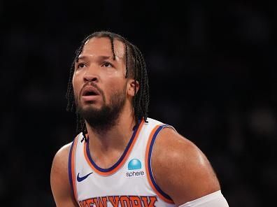 NEW YORK, NY - NOVEMBER 30: Jalen Brunson #11 of the New York Knicks shoots a free throw during the game /aDetroit Pistons on November 30, 2023 at Madison Square Garden in New York City, New York.  NOTE TO USER: User expressly acknowledges and agrees that, by downloading and or using this photograph, User is consenting to the terms and conditions of the Getty Images License Agreement. Mandatory Copyright Notice: Copyright 2023 NBAE  (Photo by Jesse D. Garrabrant/NBAE via Getty Images)