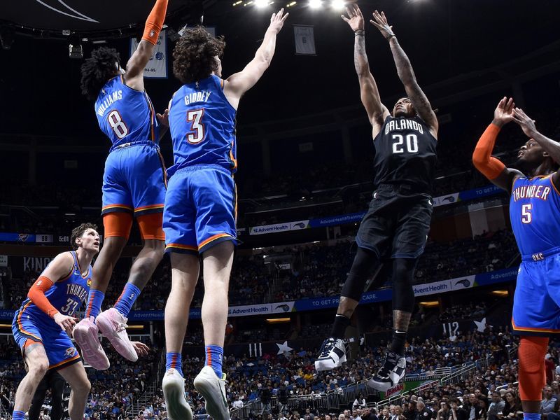 ORLANDO, FL - JANUARY 4: Markelle Fultz #20 of the Orlando Magic shoots the ball against the Oklahoma City Thunder on January 4, 2023 at Amway Center in Orlando, Florida. NOTE TO USER: User expressly acknowledges and agrees that, by downloading and or using this photograph, User is consenting to the terms and conditions of the Getty Images License Agreement. Mandatory Copyright Notice: Copyright 2023 NBAE (Photo by Fernando Medina/NBAE via Getty Images)