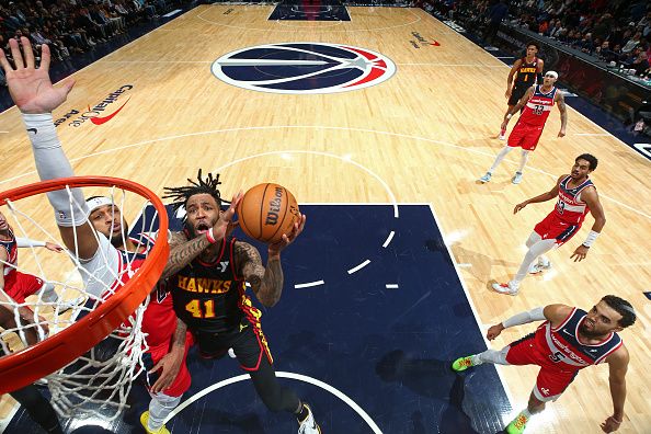 WASHINGTON, DC -? DECEMBER 31: Saddiq Bey #41 of the Atlanta Hawks shoots the ball during the game against the Washington Wizards on December 31, 2023 at Capital One Arena in Washington, DC. NOTE TO USER: User expressly acknowledges and agrees that, by downloading and or using this Photograph, user is consenting to the terms and conditions of the Getty Images License Agreement. Mandatory Copyright Notice: Copyright 2023 NBAE (Photo by Stephen Gosling/NBAE via Getty Images)