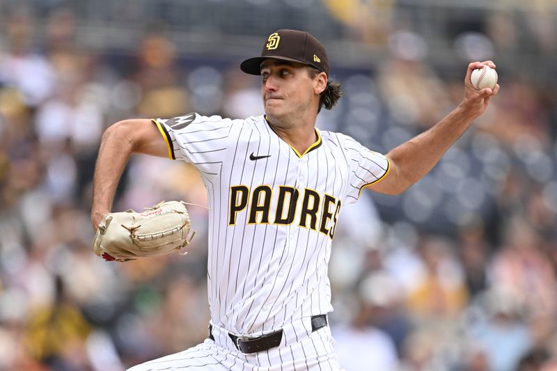 May 28, 2025; San Diego, California, USA; San Diego Padres pitcher Kyle Hart (68) delivers during the first inning against the Miami Marlins at Petco Park. Mandatory Credit: Denis Poroy-Imagn Images