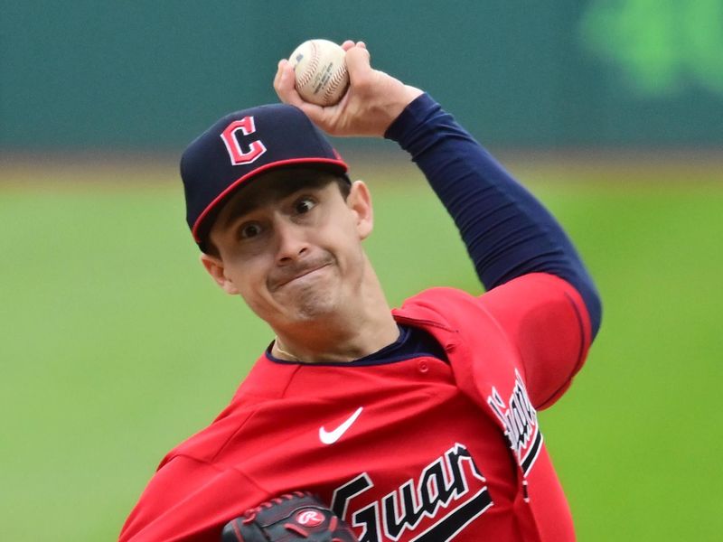 Apr 23, 2023; Cleveland, Ohio, USA; Cleveland Guardians pitcher Logan Allen (41) throws a pitch during the first inning against the Miami Marlins at Progressive Field. Mandatory Credit: Ken Blaze-USA TODAY Sports