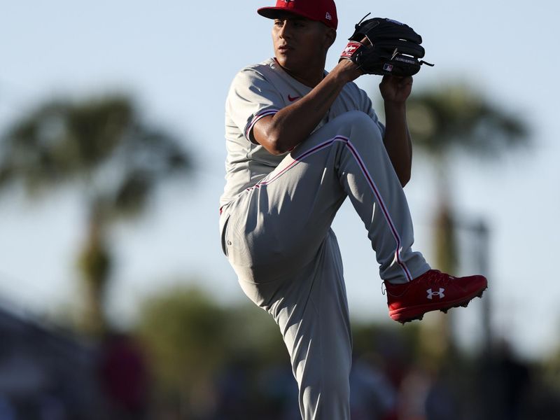 Mar 19, 2024; Lakeland, Florida, USA;  Philadelphia Phillies starting pitcher Ranger Suarez (55) throws a pitch against the Detroit Tigers in the second inning at Publix Field at Joker Marchant Stadium. Mandatory Credit: Nathan Ray Seebeck-USA TODAY Sports