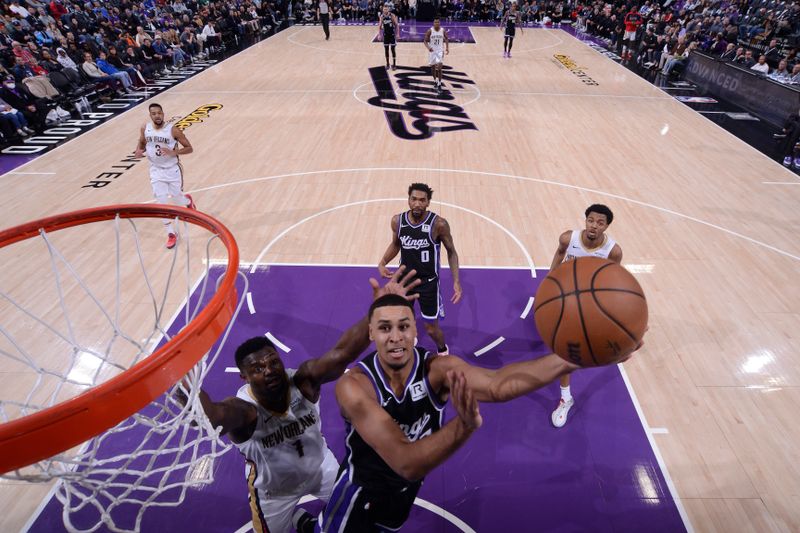 SACRAMENTO, CA - FEBRUARY 8:  Keegan Murray #13 of the Sacramento Kings drives to the basket during the game against the New Orleans Pelicans on February 8, 2025 at Golden 1 Center in Sacramento, California. NOTE TO USER: User expressly acknowledges and agrees that, by downloading and or using this Photograph, user is consenting to the terms and conditions of the Getty Images License Agreement. Mandatory Copyright Notice: Copyright 2025 NBAE (Photo by Rocky Widner/NBAE via Getty Images)