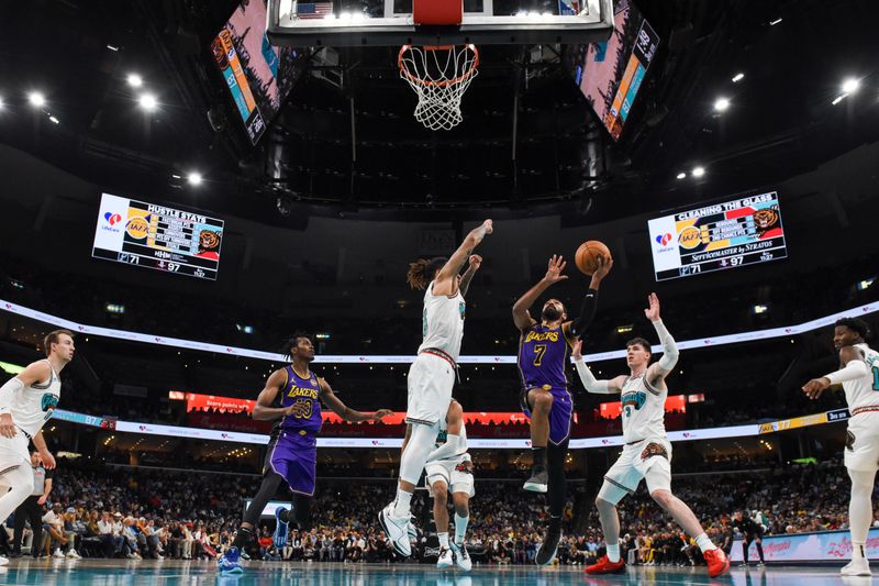 MEMPHIS, TN - NOVEMBER 6: Gabe Vincent #7 of the Los Angeles Lakers drives to the basket during the game against the Memphis Grizzlies on November 6, 2024 at FedExForum in Memphis, Tennessee. NOTE TO USER: User expressly acknowledges and agrees that, by downloading and or using this photograph, User is consenting to the terms and conditions of the Getty Images License Agreement. Mandatory Copyright Notice: Copyright 2024 NBAE (Photo by Grant Burke/NBAE via Getty Images)