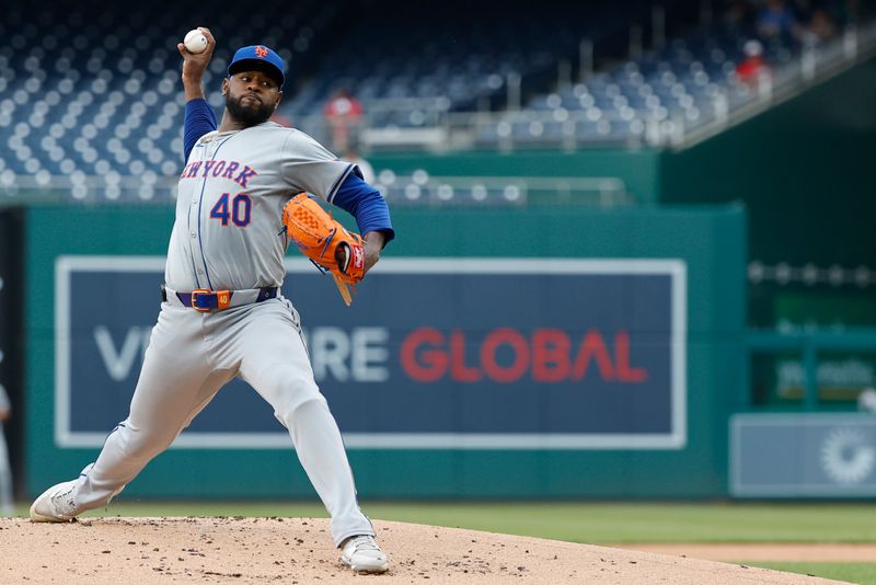 Jun 5, 2024; Washington, District of Columbia, USA; New York Mets starting pitcher Luis Severino (40) pitches against the Washington Nationals during the first inning at Nationals Park. Mandatory Credit: Geoff Burke-USA TODAY Sports