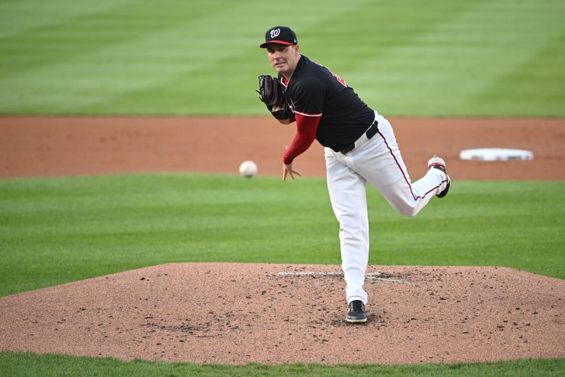 Aug 5, 2024; Washington, District of Columbia, USA; Washington Nationals starting pitcher Patrick Corbin (46) throws a pitch against the San Francisco Giants during the second inning at Nationals Park. Mandatory Credit: Rafael Suanes-USA TODAY Sports