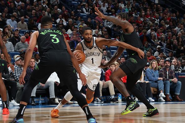 NEW ORLEANS, LA - JANUARY 2: Mikal Bridges #1 of the Brooklyn Nets handles the ball during the game against the New Orleans Pelicans on January 2, 2024 at the Smoothie King Center in New Orleans, Louisiana. NOTE TO USER: User expressly acknowledges and agrees that, by downloading and or using this Photograph, user is consenting to the terms and conditions of the Getty Images License Agreement. Mandatory Copyright Notice: Copyright 2024 NBAE (Photo by Layne Murdoch Jr./NBAE via Getty Images)