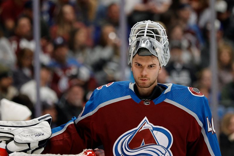 Jan 26, 2024; Denver, Colorado, USA; Colorado Avalanche goaltender Alexandar Georgiev (40) in the third period against the Los Angeles Kings at Ball Arena. Mandatory Credit: Isaiah J. Downing-USA TODAY Sports