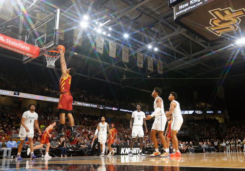 Feb 11, 2025; Orlando, Florida, USA;  Iowa State Cyclones center Joshua Jefferson (2) dunks the ball against the Central Florida Knights at Addition Financial Arena. Mandatory Credit: Russell Lansford-Imagn Images