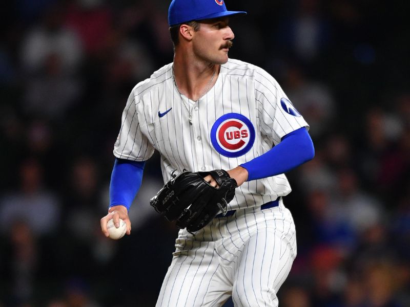 Aug 21, 2024; Chicago, Illinois, USA; Chicago Cubs relief pitcher Jack Neely (47) pitches in his MLB debut during the ninth inning against the Detroit Tigers at Wrigley Field. Mandatory Credit: Patrick Gorski-USA TODAY Sports