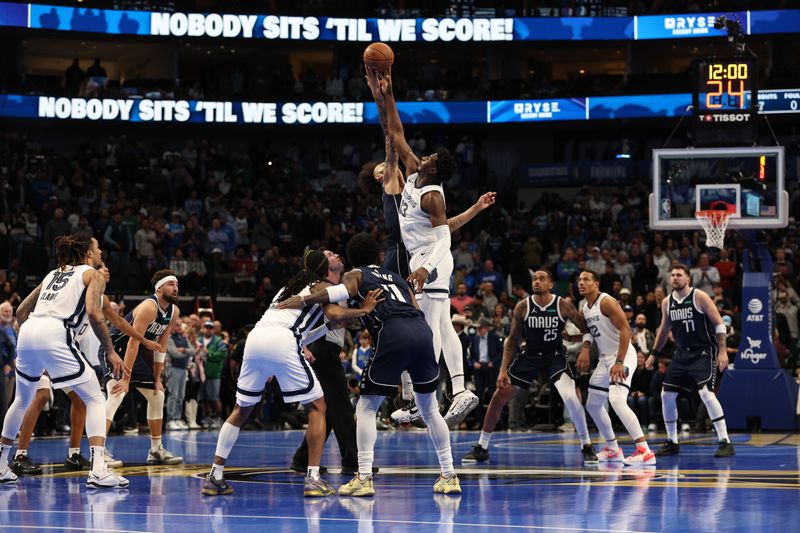 OKLAHOMA CITY, OK - DECEMBER 3: Tip off of the Memphis Grizzlies and the Dallas Mavericks game during the Emirates NBA Cup game on on December 3, 2024 at Paycom Center in Oklahoma City, Oklahoma. NOTE TO USER: User expressly acknowledges and agrees that, by downloading and or using this photograph, User is consenting to the terms and conditions of the Getty Images License Agreement. Mandatory Copyright Notice: Copyright 2024 NBAE (Photo by Zach Beeker/NBAE via Getty Images)