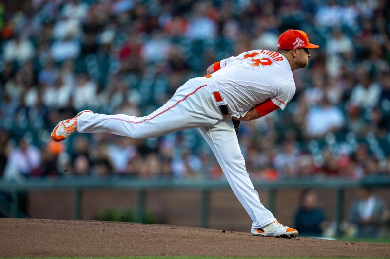 Aug 29, 2023; San Francisco, California, USA;  San Francisco Giants starting pitcher Alex Cobb (38) delivers a pitch against the Cincinnati Reds during the first inning at Oracle Park. Mandatory Credit: Neville E. Guard-USA TODAY Sports