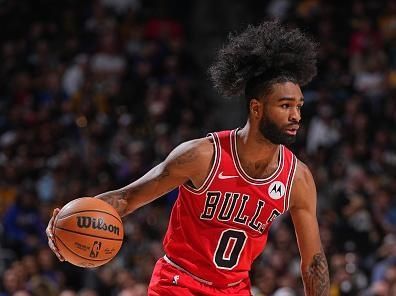 DENVER, CO - NOVEMBER 4: Coby White #0 of the Chicago Bulls dribbles the ball during the game against the Denver Nuggets on November 4, 2023 at the Ball Arena in Denver, Colorado. NOTE TO USER: User expressly acknowledges and agrees that, by downloading and/or using this Photograph, user is consenting to the terms and conditions of the Getty Images License Agreement. Mandatory Copyright Notice: Copyright 2023 NBAE (Photo by Bart Young/NBAE via Getty Images)