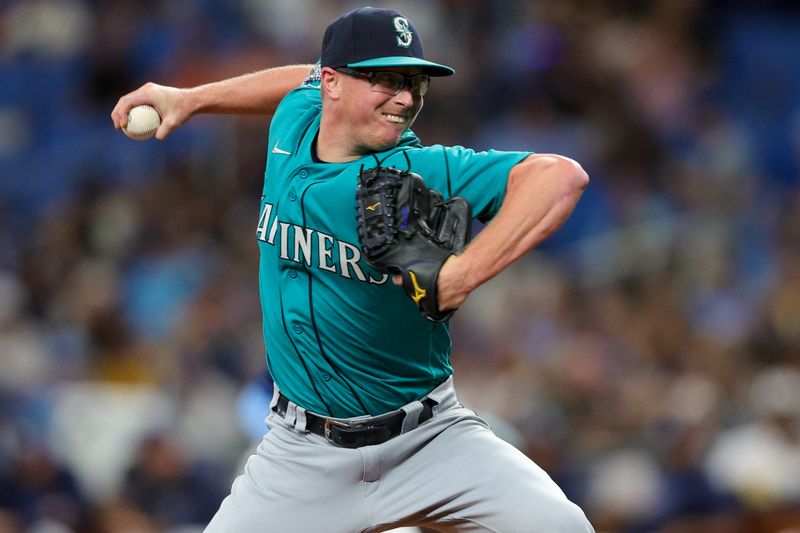 Sep 9, 2023; St. Petersburg, Florida, USA;  Seattle Mariners relief pitcher Trent Thornton (46) throws a pitch against the Tampa Bay Rays in the first inning at Tropicana Field. Mandatory Credit: Nathan Ray Seebeck-USA TODAY Sports