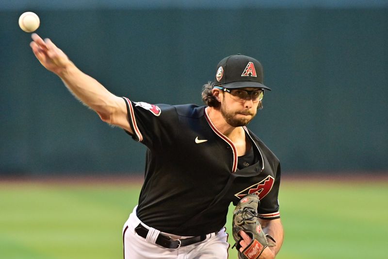 May 8, 2023; Phoenix, Arizona, USA;  Arizona Diamondbacks starting pitcher Zac Gallen (23) throws in the first inning against the Miami Marlins at Chase Field. Mandatory Credit: Matt Kartozian-USA TODAY Sports