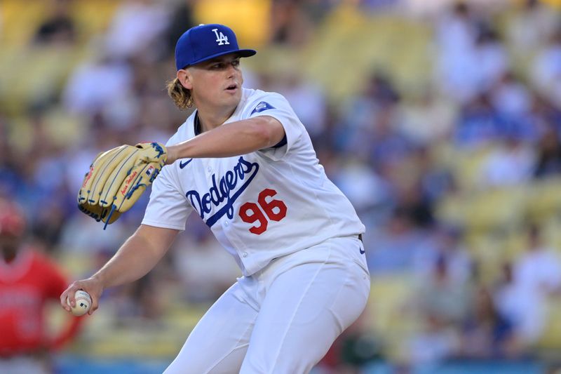 Jun 21, 2024; Los Angeles, California, USA;  Los Angeles Dodgers starting pitcher Landon Knack (40) delivers to the plate in the first inning against the Los Angeles Angels at Dodger Stadium. Mandatory Credit: Jayne Kamin-Oncea-USA TODAY Sports