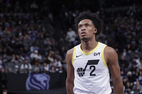 SACRAMENTO, CA - DECEMBER 16: Colin Sexton #2 of the Utah Jazz looks on during the game against the Sacramento Kings on December 16, 2023 at Golden 1 Center in Sacramento, California. NOTE TO USER: User expressly acknowledges and agrees that, by downloading and or using this Photograph, user is consenting to the terms and conditions of the Getty Images License Agreement. Mandatory Copyright Notice: Copyright 2023 NBAE (Photo by Rocky Widner/NBAE via Getty Images)