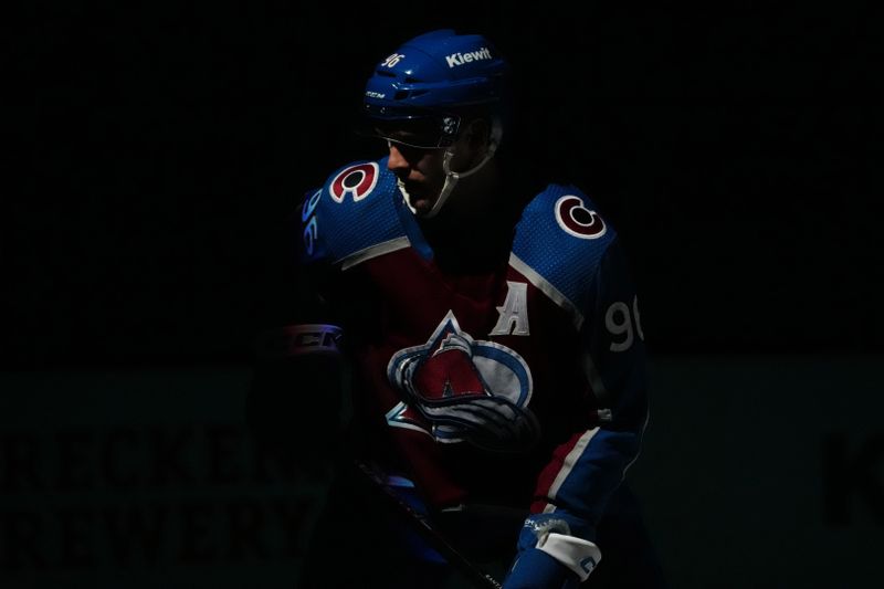 Feb 20, 2024; Denver, Colorado, USA; Colorado Avalanche right wing Mikko Rantanen (96) before the game against the Vancouver Canucks at Ball Arena. Mandatory Credit: Ron Chenoy-USA TODAY Sports