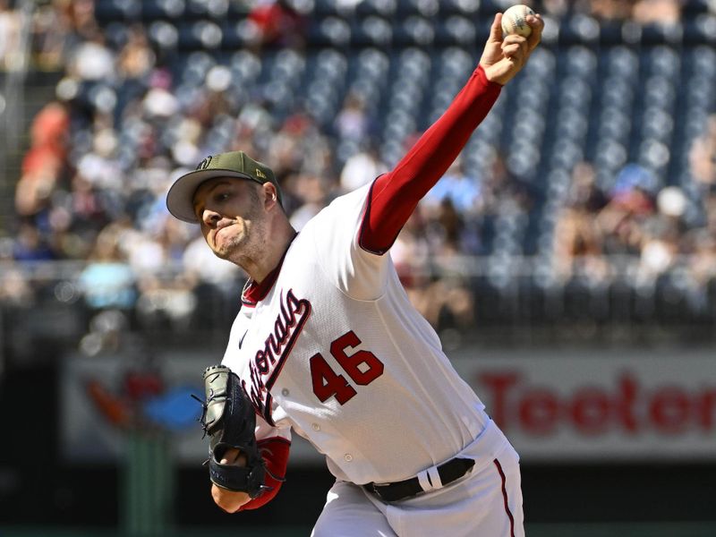 May 20, 2023; Washington, District of Columbia, USA; Washington Nationals starting pitcher Patrick Corbin (46) throws to the Detroit Tigers during the first inning at Nationals Park. Mandatory Credit: Brad Mills-USA TODAY Sports