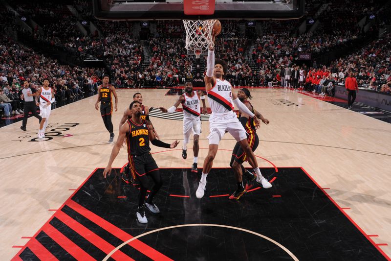 PORTLAND, OR - MARCH 13:  Matisse Thybulle #4 of the Portland Trail Blazers goes to the basket during the game on March 13, 2024 at the Moda Center Arena in Portland, Oregon. NOTE TO USER: User expressly acknowledges and agrees that, by downloading and or using this photograph, user is consenting to the terms and conditions of the Getty Images License Agreement. Mandatory Copyright Notice: Copyright 2024 NBAE (Photo by Cameron Browne/NBAE via Getty Images)