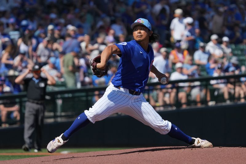 Mar 1, 2026; Mesa, Arizona, USA; Chicago Cubs pitcher Shota Imanaga (18) throws against the Chicago White Sox in the first inning at Sloan Park. Mandatory Credit: Rick Scuteri-Imagn Images Mar 1, 2026; Mesa, Arizona, USA; Chicago Cubs pitcher Shota Imanaga (18) throws against the Chicago White Sox in the first inning at Sloan Park. Mandatory Credit: Rick Scuteri-Imagn Images