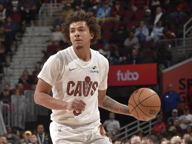 CLEVELAND, OH - APRIL 13: Craig Porter Jr. #9 of the Cleveland Cavaliers dribbles the ball during the game against the Indiana Pacers on April 13, 2025 at Rocket Arena in Cleveland, Ohio. NOTE TO USER: User expressly acknowledges and agrees that, by downloading and/or using this Photograph, user is consenting to the terms and conditions of the Getty Images License Agreement. Mandatory Copyright Notice: Copyright 2025 NBAE (Photo by David Liam Kyle/NBAE via Getty Images)
